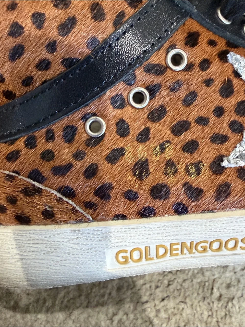 Golden Goose GGDB Mid Star Animal Print Calf Hair Sneakers, Women’s Size 7